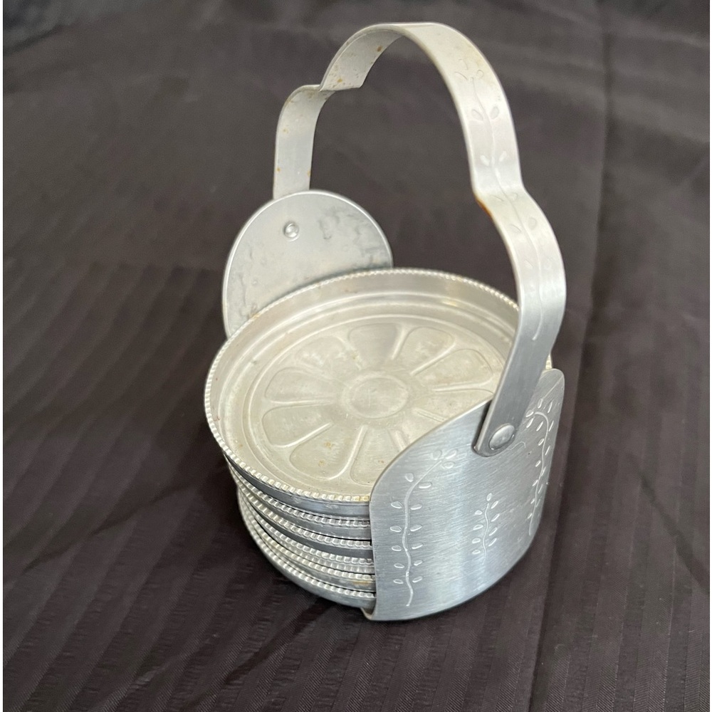 Mid Century Aluminum Coasters/Caddy